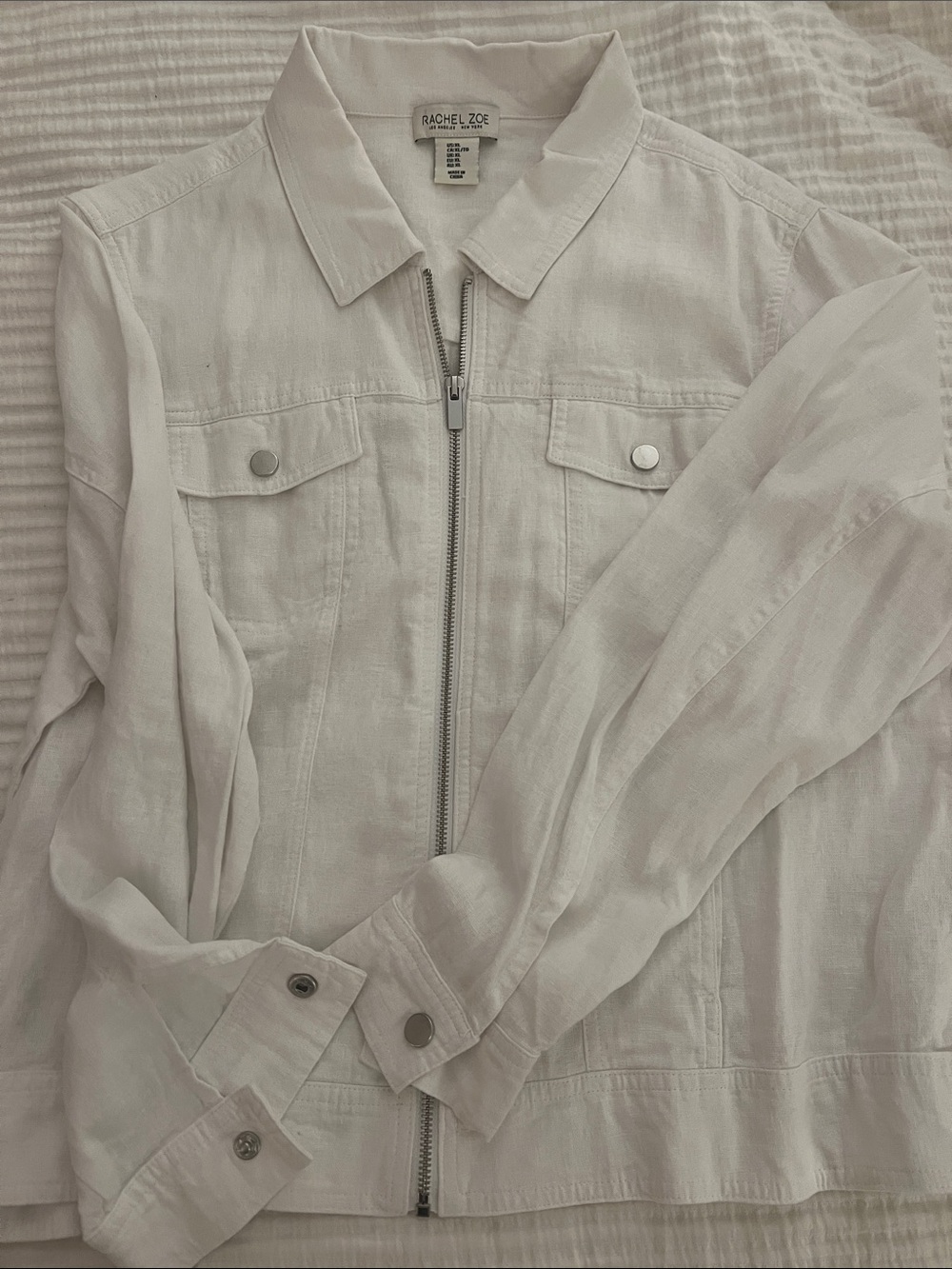 Rachel Zoe White Zip-Front Linen Jacket